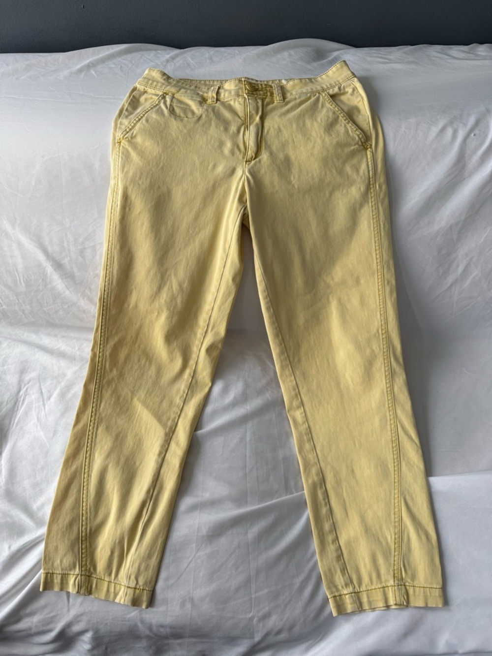 Chino By Anthropologie Size 27 Relaxed Flat Front Pants Yellow Button Zip
